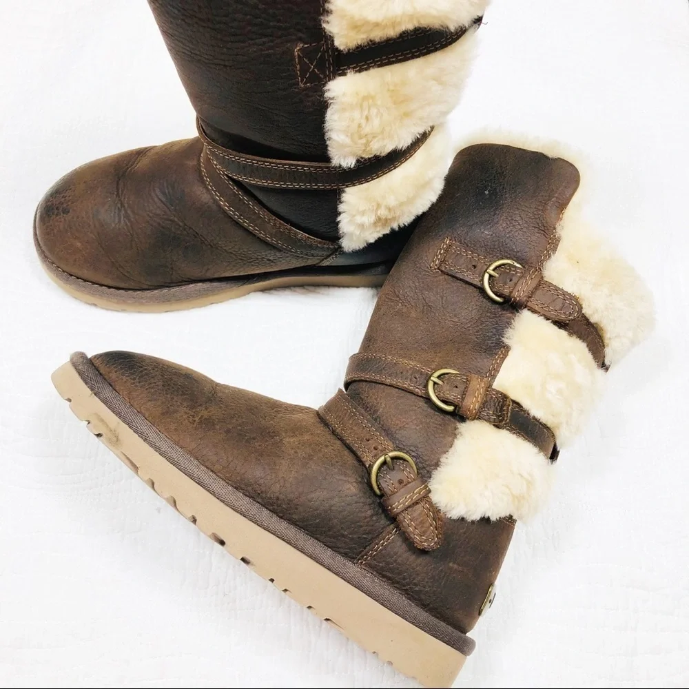 🔥Ugg brown sheepskin tall boots sz1 new no box